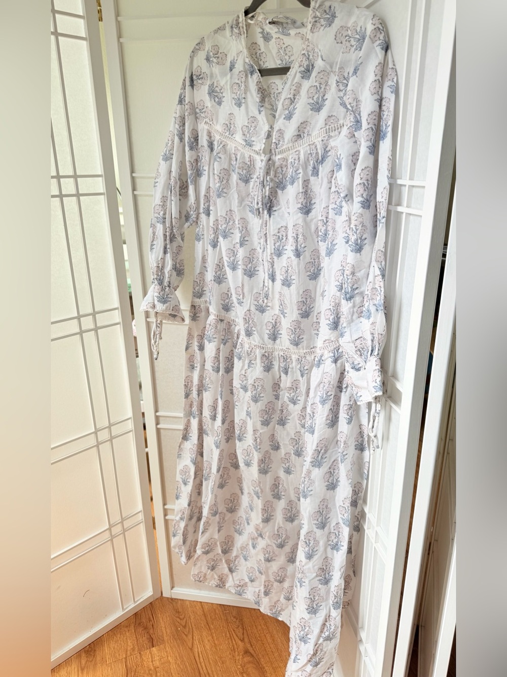 Zara White Floral Maxi Dress with Blue and Pink Print